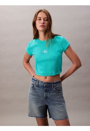 Camiseta Verde Ajustada Con Monograma Calvin Klein