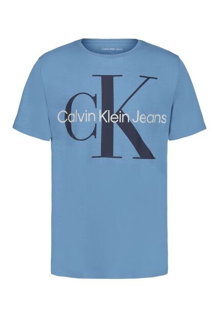 Camiseta Azul Manga Corta Con Logo De Monograma Calvin Klein