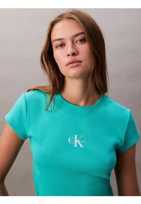 Camiseta Verde Ajustada Con Monograma Calvin Klein