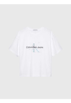 Camiseta Blanca Con Monograma Boxy Para Niña Calvin Klein