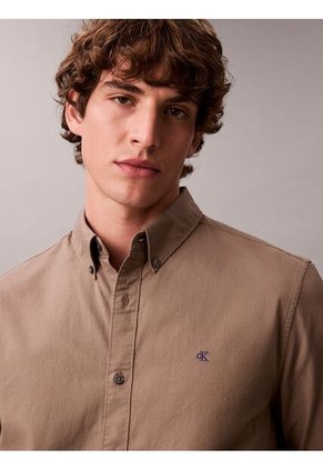 Camisa Chocolate Oxford Clásica De Manga Larga Calvin Klein