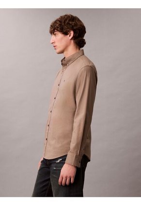 Camisa Chocolate Oxford Clásica De Manga Larga Calvin Klein