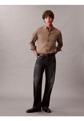 Camisa Chocolate Oxford Clásica De Manga Larga Calvin Klein