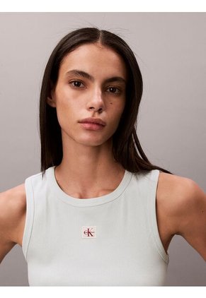 Camiseta Verde De Tirantes Acanalada Con Etiqueta De Monograma Calvin Klein