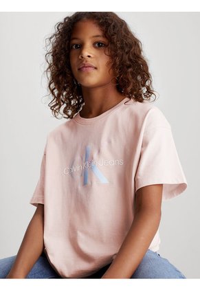 Camiseta Rosada Con Monograma Boxy Para Niña Calvin Klein