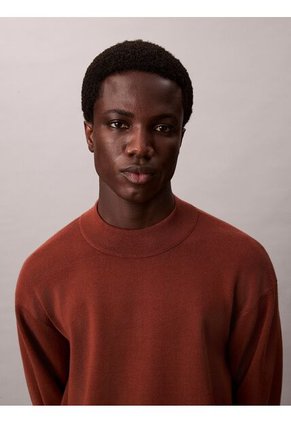 Saco Café De Tejido Boxy En Punto Técnico Con Cuello Semi Alto Calvin Klein