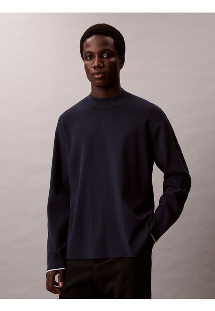Saco Azul De Tejido Boxy En Punto Técnico Con Cuello Semi Alto Calvin Klein