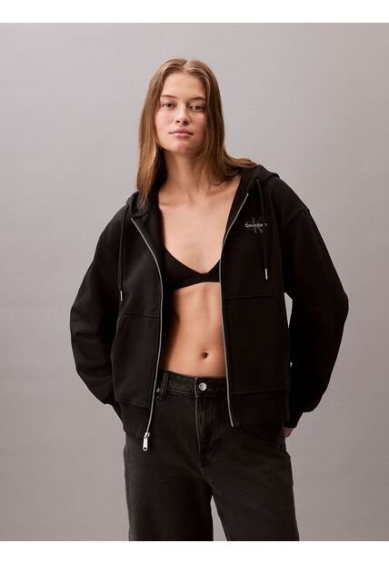 Buzo Negro Con Capota Y Cierre De Cremallera Calvin Klein
