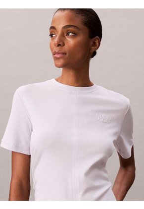 Camiseta Blanca De Manga Corta Con Logo Estampado Manuscrito Calvin Klein