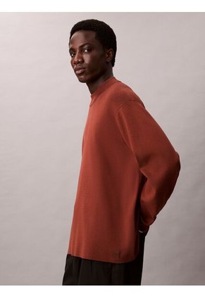 Saco Café De Tejido Boxy En Punto Técnico Con Cuello Semi Alto Calvin Klein