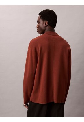 Saco Café De Tejido Boxy En Punto Técnico Con Cuello Semi Alto Calvin Klein