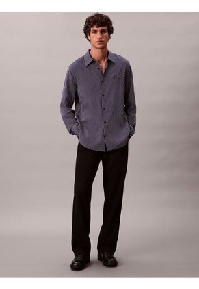 Camisa Azul Cómoda De Manga Larga Con Estampado De Rayas Calvin Klein