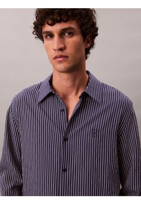 Camisa Azul Cómoda De Manga Larga Con Estampado De Rayas Calvin Klein