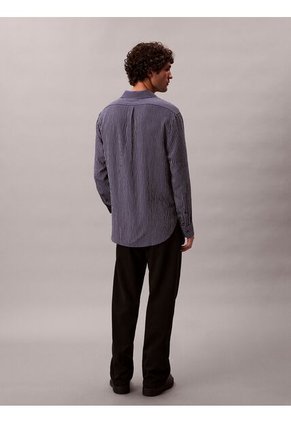 Camisa Azul Cómoda De Manga Larga Con Estampado De Rayas Calvin Klein