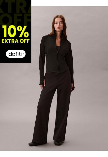 Pantalón Negro De Punto Ponte Con Logo Calvin Klein