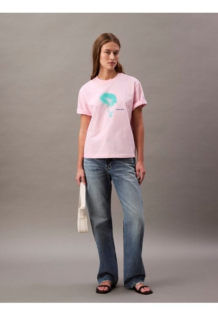 Camiseta Rosada Boxy Con Gráfico Floral Calvin Klein