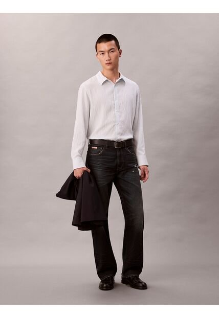 Camisa Blanca Cómoda De Manga Larga Con Estampado De Rayas Calvin Klein