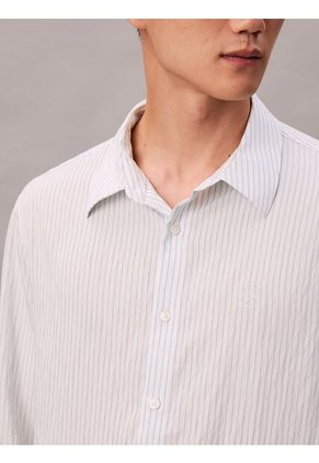 Camisa Blanca Cómoda De Manga Larga Con Estampado De Rayas Calvin Klein