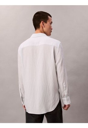 Camisa Blanca Cómoda De Manga Larga Con Estampado De Rayas Calvin Klein