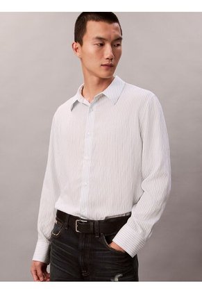 Camisa Blanca Cómoda De Manga Larga Con Estampado De Rayas Calvin Klein