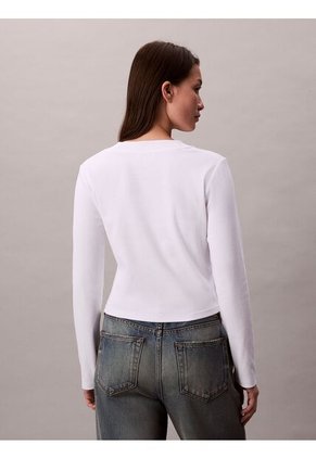 Camiseta Blanca Manga Larga Ajustada Con Monograma Calvin Klein