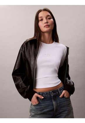 Camiseta Blanca Manga Larga Ajustada Con Monograma Calvin Klein