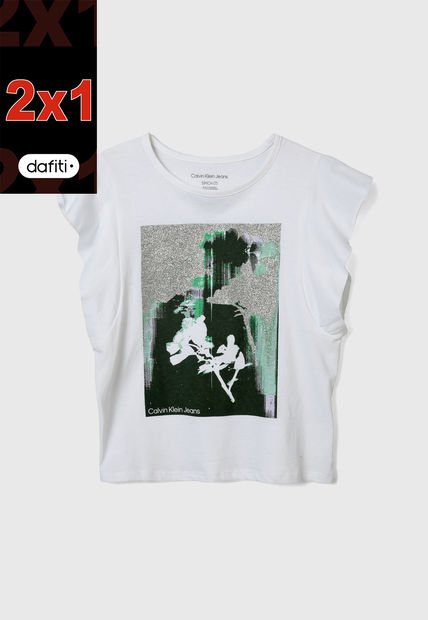 Camiseta Marfil-Plateado-Verde Calvin Klein