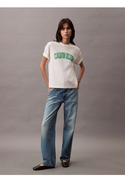 Camiseta Blanca Boxy Con Logotipo Calvin Klein