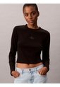 Camiseta Negra Manga Larga Ajustada Con Monograma Calvin Klein de Calvin Klein