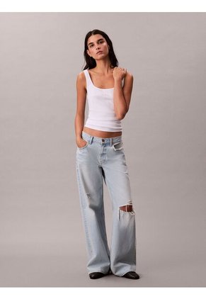 Camiseta Blanca De Tirantes Acanalada Con Monograma Calvin Klein