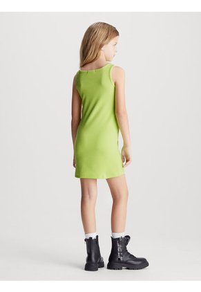 Vestido Verde De Tirantes De Canalé De Algodón Para Niña Calvin Klein