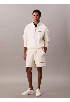 Pantaloneta Blanca De Felpa Con Logotipo Bordado Calvin Klein
