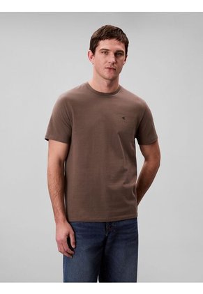 Camiseta Chocolate De Algodón Con Monograma Bordado Calvin Klein