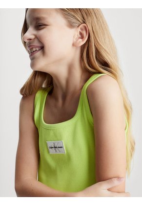 Vestido Verde De Tirantes De Canalé De Algodón Para Niña Calvin Klein
