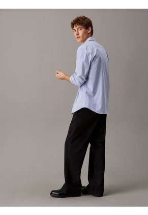 Camisa Celeste Elástica A Rayas De Popelina Calvin Klein