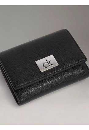 Billetera Negra Triple Con Monograma Calvin Klein