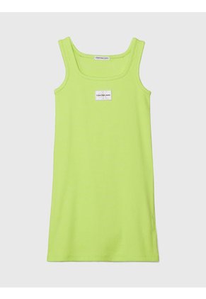 Vestido Verde De Tirantes De Canalé De Algodón Para Niña Calvin Klein