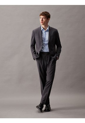 Camisa Azul Slim De Popelín Elástico Calvin Klein