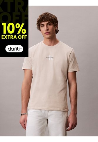 Camiseta Beige Con Gráfico Estampado Micro Monologo Calvin Klein Calvin Klein