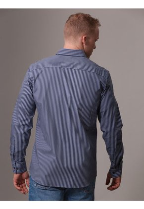 Camisa Azul Elástica A Rayas De Popelina Calvin Klein