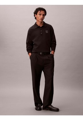 Polo Negro Manga Larga De Canalé Doble Cara Calvin Klein