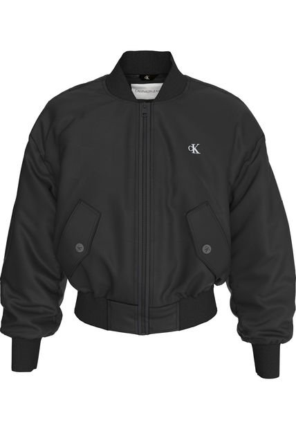 Chaqueta Negra Bomber Holgada De Satén Calvin Klein