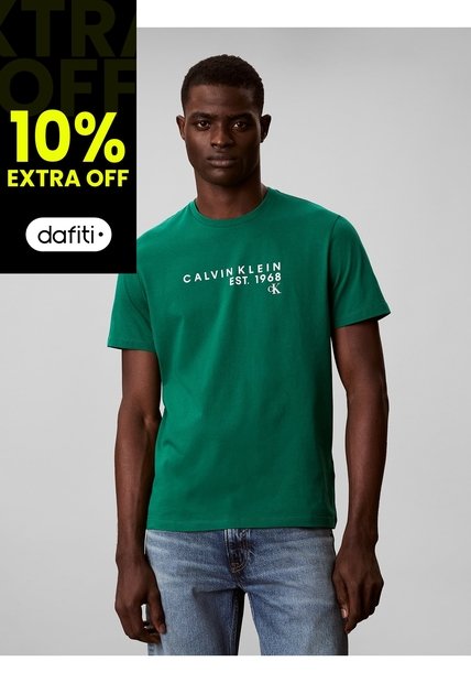 Camiseta Verde Con Gráfico De Logo Calvin Klein