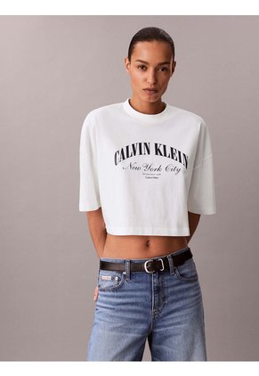 Camiseta Blanca Cropped Con Logo Calvin Klein