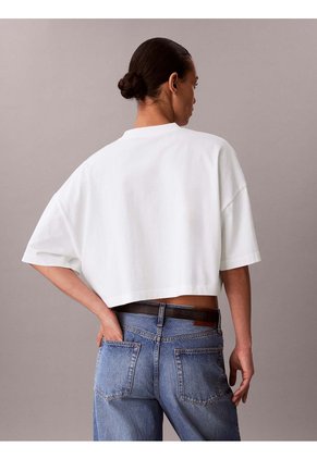 Camiseta Blanca Cropped Con Logo Calvin Klein