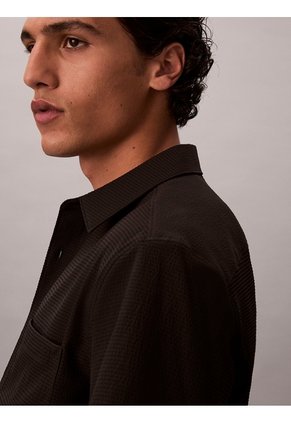 Camisa Negra Manga Corta De Seersucker Calvin Klein