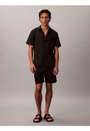 Camisa Negra Manga Corta De Seersucker Calvin Klein