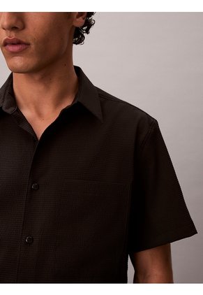 Camisa Negra Manga Corta De Seersucker Calvin Klein