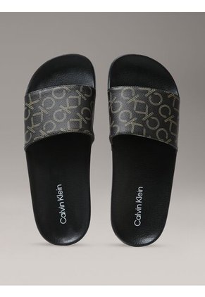 Sandalias Negro Con Estampado De Monograma Calvin Klein