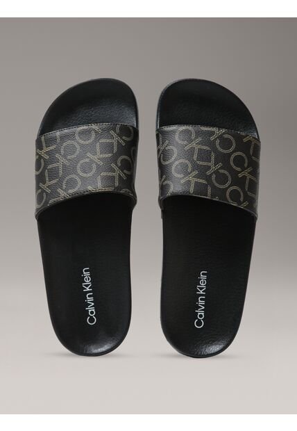 Sandalias Negras Con Estampado De Monograma Calvin Klein